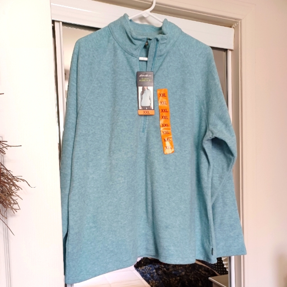 NWT Eddie Bauer women fleece 1/4 zip sea blue fleece long sleeves top